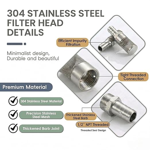 304 Stainless Steel Water Pump Filter Hose End Strainer Barbed Inline Mesh Screen, Assorted Sizes for Pressure Washer Garden RV Prevents Debris Clogging,1pcs(25mm 1/2 Inch)
