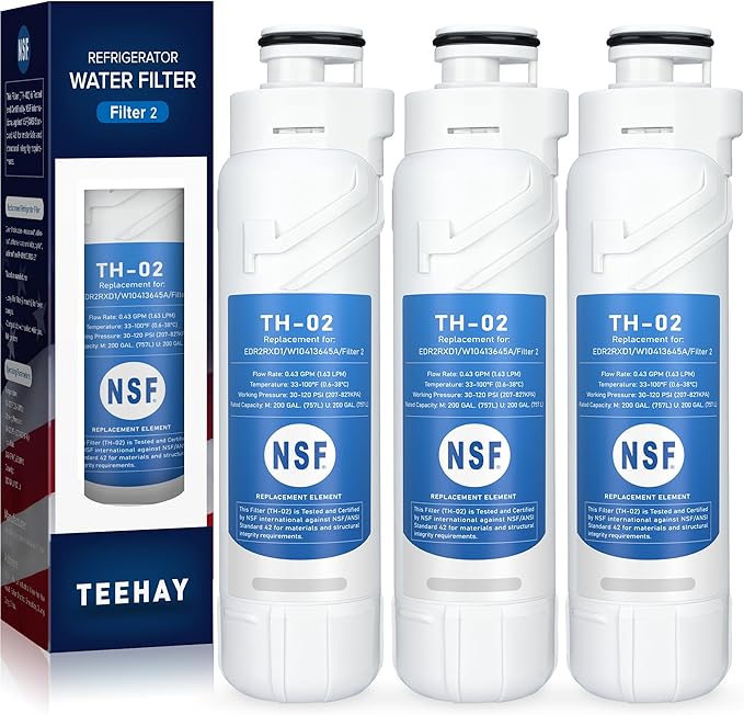 W10413645A Water Filter 2 Replacement, Compatible with Whirlpool WHR2RXD1, Whirlpool WRF757SDHV, WRF767SDHZ, WRF767SDHV, WRFC9636RZ, WRFC9636RV, WRF767SDJZ, WRF736SDAM, 3 Pack - AquaVibe