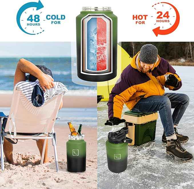 NATURE PIONEOR 1 Gallon Insulated Water Bottle - Double Vacuum Stainless Steel 128 oz Water Bottle with Holder, Wide Mouth & 2-in-1 Lid (Flip Straw & Spout), 1 Gallon Water Jug, Hiking, Camping, Gym