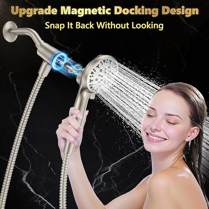 High Pressure Filtered Shower Head with Handheld, Upgrade Magnetic 10-Mode Handheld Showerhead Built-in Power Wash for Bathroom Cleaning, Detachable Shower Head with 71" Shower hose