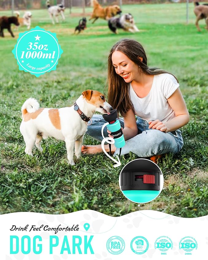 lesotc Dog Water Bottle, Portable Water Dispenser with Travel Water Bowl, Leak Proof Pet Travel Squeeze Bottle, Puppy Essentials Dog Stuff Accessories for Outdoor Walking, Hiking, Camping - AquaVibe