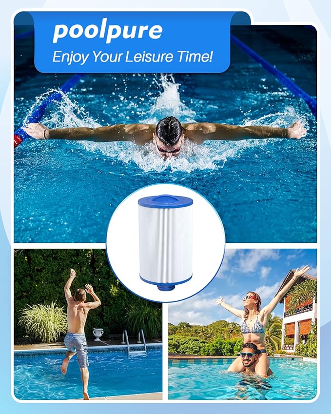 POOLPURE PWW50P3 Spa Filter Replacement for Unicel 6CH-940, 817-0050, Filbur FC-0359, 25252, 378902, 03FIL1400, 45 sq.ft Screw in Hot Tub Filter, 1 1/2" Coarse Thread, L x OD:7 5/8"x 6" 2 Pack