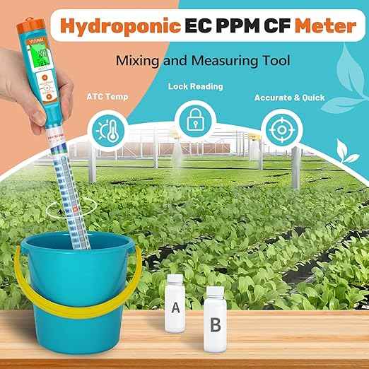 Truncheon EC PPM Nutrient Meter for Hydroponic, Conductivity Tester Stick for Hydroponics Growing PPM Measuring Tool (EC, PPM 500, PPM 700, CF, Temp) for Nutrient Reservoir, Aquaponics, DWC