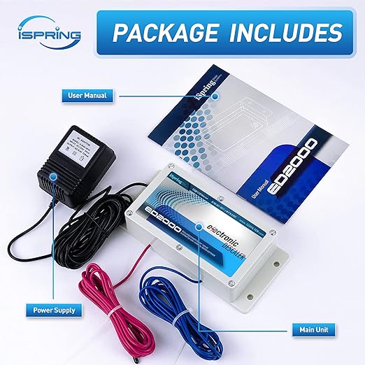 iSpring ED2000 Whole House Water Descaler, Alternative Electronic Salt-Free Hard Water Conditioner, Reduces Limescale Prevent Deposits Build-up, Different from a Water Softener