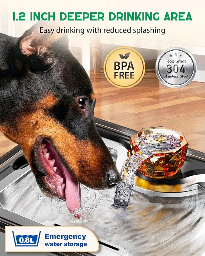 Pet Water Fountain Stainless Steel for Large Dogs, 12L/ 3 Gallon Automatic Pet Drinking Fountain for Multiple Pets SUS 304 Stainless Steel, with Large Filter and Quiet Pump, No Spill, BPA-Free,