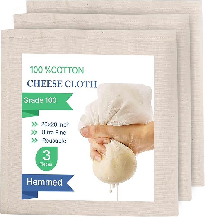 Cheesecloth | Nut Milk Bag, Fine Mesh Filter, Reusable Straining| Grade 100 | Cotton Unbleached Butter Muslin cloth for Cooking, Yogurt, Juicing| Cheese Cloth for Crafts|3 Pack 20"x20"