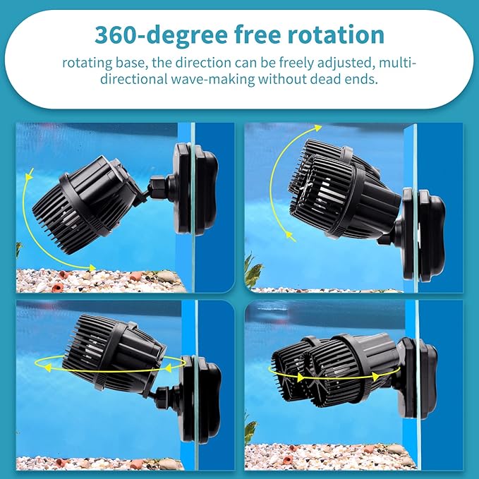 hygger 2100GPH Double Head Aquarium Wave Maker, Quiet 5W Aquarium Circulation Pump, with Strong Magnetic Suction Base, 360°Adjustable Power Head, for 40~110 Gal Tank - AquaVibe