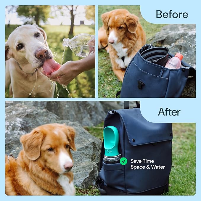 MalsiPree Portable Dog Water Bottle - 19 Oz, Blue - Leak-Proof Water Bowl Dispenser with Lock for Hiking, Travel & On-The-Go - AquaVibe