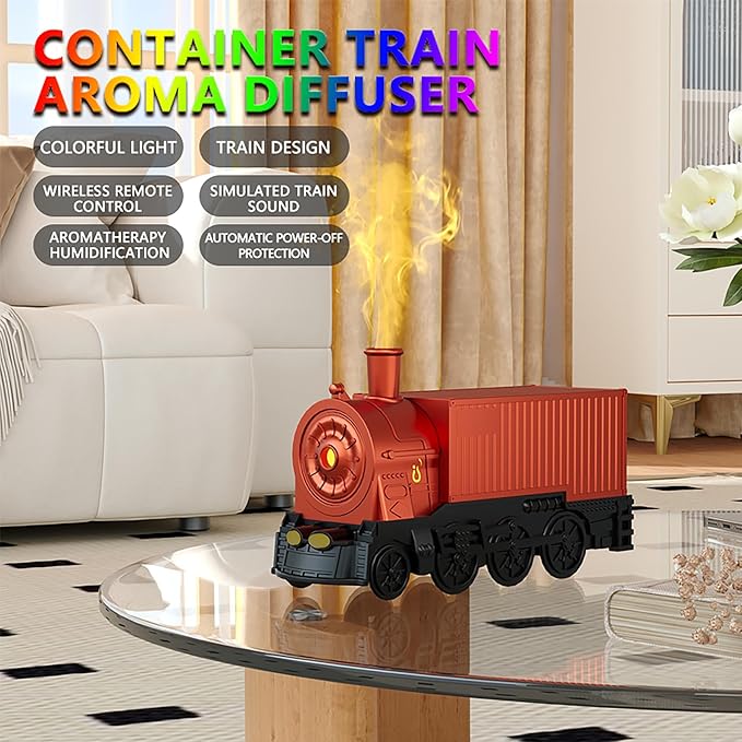 Train Essential Oil Diffuser, 300ml Train Humidifier with Remote Control for Large Room, Aromatherapy Diffuser Cool Mist Humidifier with 7 Light, 2 Mist Mode & Auto Shut-Off for Bedroom