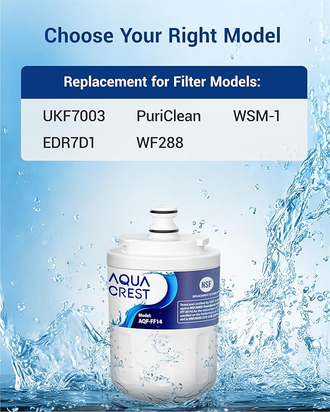 AQUACREST UKF7003 Refrigerator Water Filter, Replacement for Maytag UKF7003, UKF7002AXX, Whirlpool EDR7D1, UKF7003AXX, UKF7002, 7003AXXP, UKF7001AXX, UKF6001AXX, UKF5001, 2 PACK