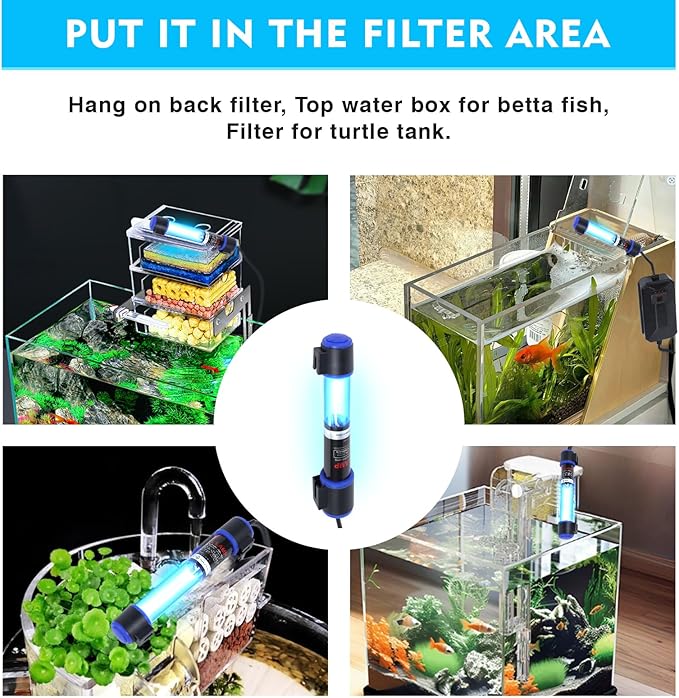 UV-C Aquarium Clean Light with Timer, Mini 3W 5W 7W 9W 11W Submersible Algae Clean Light Water Green Clean Fish Tank Water Clean Lamp for Sump Pond Filter Tank (5W Timer)