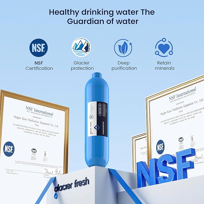 GLACIER FRESH RV/Marine Water Filter with 1 Flexible Hose Protector, Greatly Reduces Bad Taste, Odors, Chlorine and Sediment in Drinking Water, 2 Pack