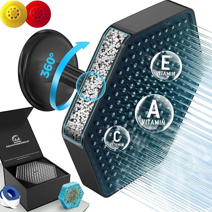 AquaHomeGroup Luxury Filtered Shower Head - High Pressure Rain Showerhead with Filter for Chlorine, Rust, Sediments - Water Filter Shower Head with Vitamin C E A - SPA Effect (Patent Pending)