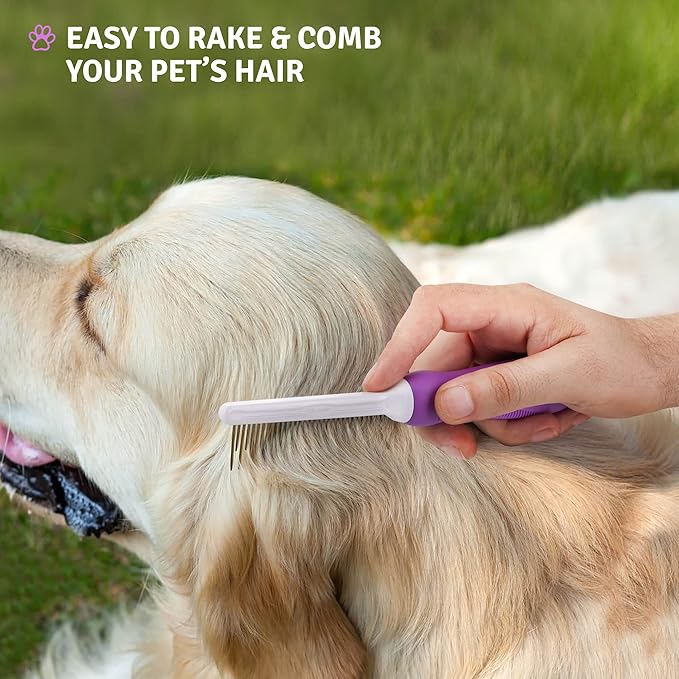 Poodle Pet Detangling Pet Comb with Long & Short Stainless Steel Teeth for Removing Matted Fur, Knots & Tangles – Detangler Tool Accessories for Safe & Gentle DIY Dog & Cat Grooming - AquaVibe
