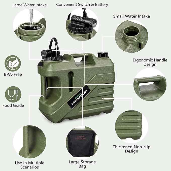 Integrated Portable Shower for Camping – Spill Resistant, 7-Mode Shower Head, Electric Camping Shower with 5 Gallon Food-Grade Water Jug, Easy to Store for Hiking, Beach, IPX7 Waterproof