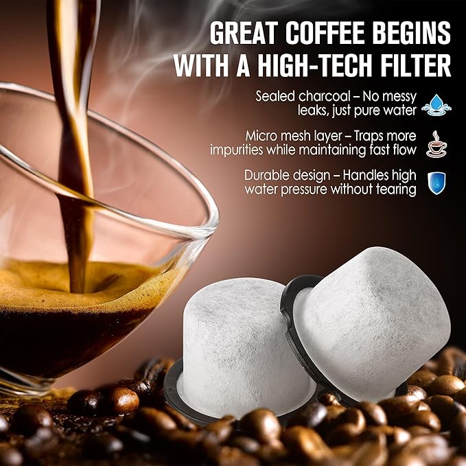 Qualirey 10 Pack Coffee Water Filter Replacement, Compatible with Café and GE Profile Grind & Brew Machine, Charcoal Coffee Filter Cartridges, Replacement for C7CGFLTR, Replace Every 3 Months - AquaVibe