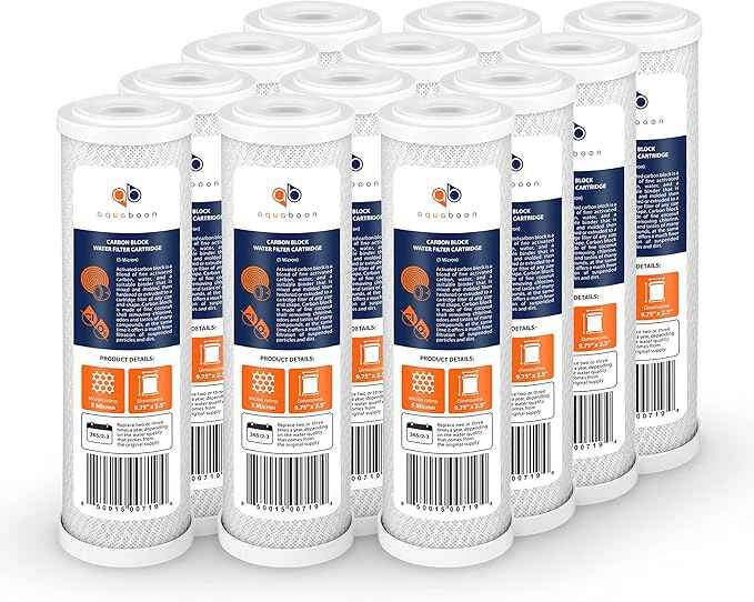 Aquaboon 5 Micron 10 x 2.5 Carbon Block Water Filter Cartridge CTO Whole House Water Filter Replacement Compatible with WHKF-WHWC, FXWTC, 12-PACK