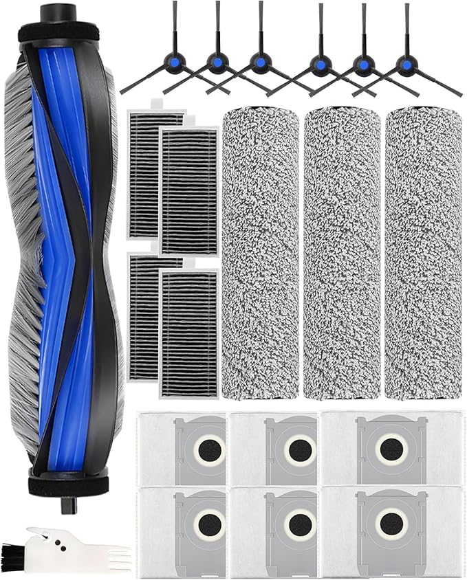 21Pcs Spare Accessories Compatible with ECOVACS DEEBOT X8 PRO OMNI/S14 PLUS Robot Vacuum Mop Replacement Parts with 6 Dust Bags, 4 HEPA Filters, 6 Side Brushes,3 Roller Mops,1 Main Brush,1 Brush - AquaVibe