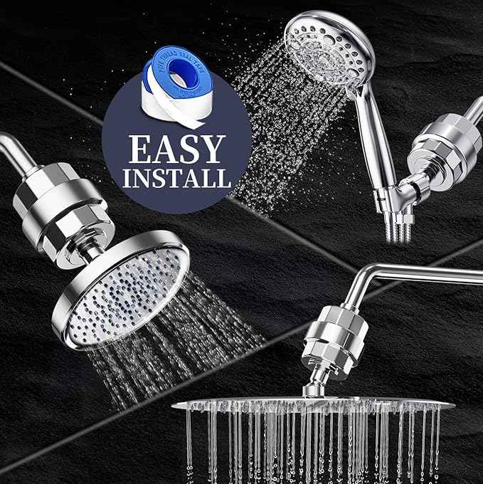 Shower Filter, EMBATHER 20 Stage Shower Head Filter for Hard Water Remove Chlorine/Fluoride/Heavy Metals,High Output Shower Softener Filter for Hair, 2 Cartridge –Polished Chrome