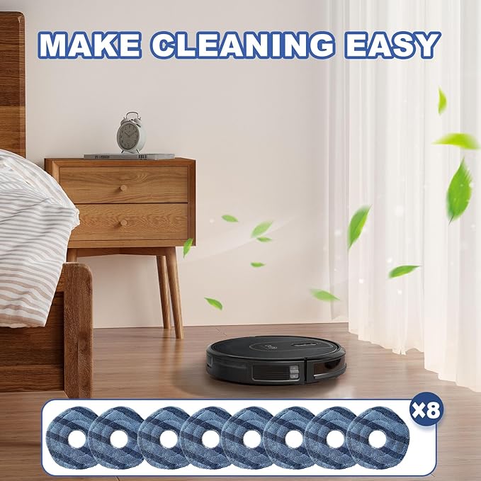 8 Pack Reusable Replacement mop Cloths Compatible with Eufy X10 Pro and eufy X9 Pro Omni Robot Vacuum Cleaner for Efficient Floor Cleaning - AquaVibe
