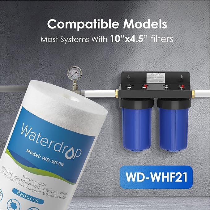 Waterdrop Whole House Sediment Water Filter, 10" x 4.5", Replacement for Pentair Pentek DGD-5005, GE® GXWH40L, GXWH35F, Culligan® RFC-BBSA, 3M® Aqua-Pure® AP810, 5 Micron, Pack of 2 - AquaVibe