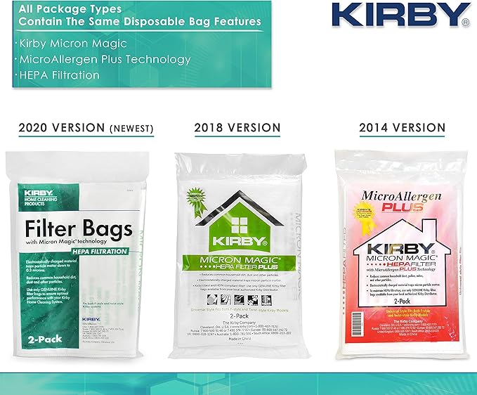 Kirby Vacuum Bundle – 6 HEPA Filter Bags (204814) + 6 OEM Belts (301291G) for F-Style & Twist-Style Upright Models - AquaVibe