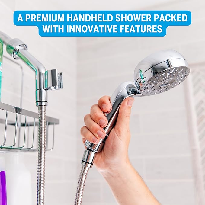 Waterpik Caddy Buddy Pivoting Hand Held Shower Head With 5-Foot Hose, 5-Mode with High Pressure Sprays, Matte Black, PHO-555E
