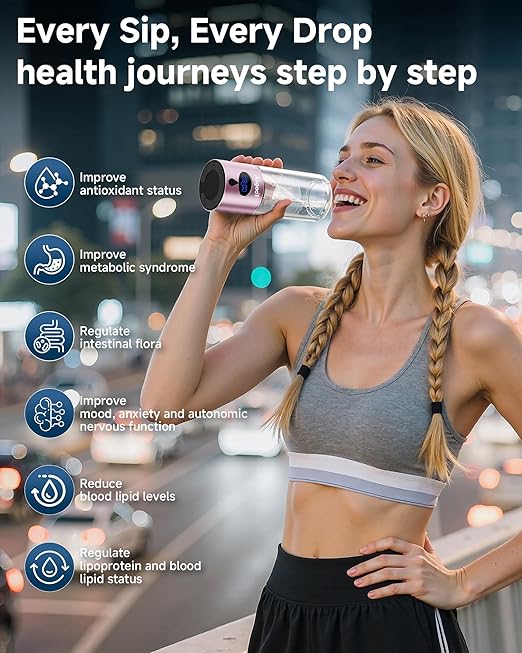 Hydrogen Water Bottle - 5000 PPB in 8 Minutes, Cyclic Mode for 8 Hours, Self Clean, Aluminum & Glass, for Travel Sports Office Home, Gift for Father Mom Family Friends Clients(Pink, 12Oz)