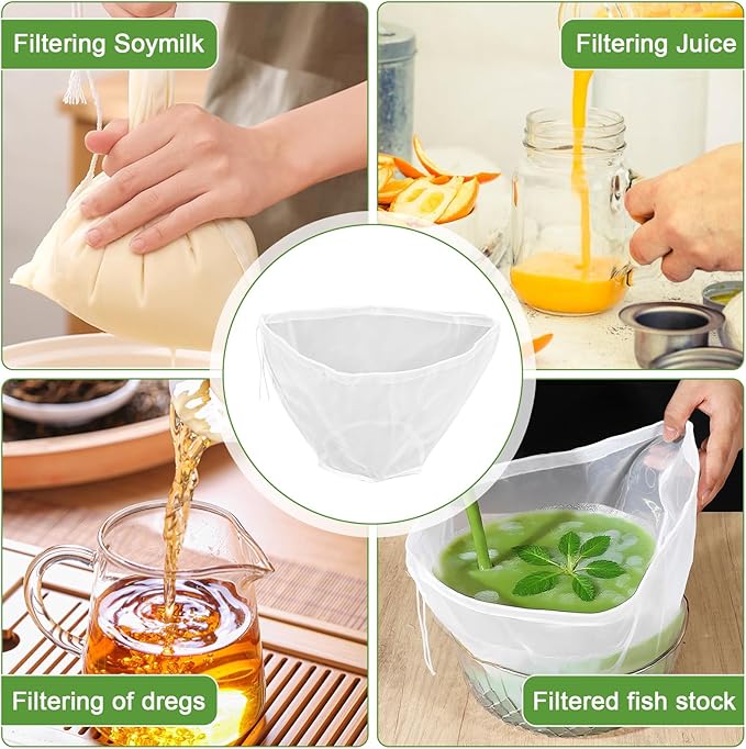 6PCS Cheese Cloth Bag for Straining, Bowl-shaped Nylon Nut Milk Bag - Reusable Straining Bags for Soy Milk, Dumpling Fillings, Vegetable Dehydration (14.56 × 9.05 inches)