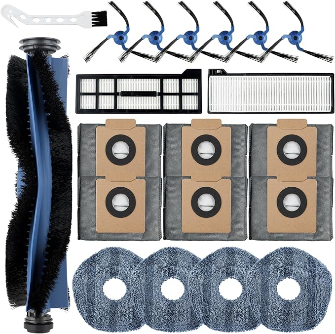 20 Pack X10 Pro Omni Replacement Parts Compatible with Eufy X10 Pro Omni Robot Vacuum Cleaner Accessories,1 Roller Brush, 2 HEPA Filters, 4 Mop Cloths, 6 Side Brushes, 6 Dust Bags, 1 Cleaning Tool - AquaVibe
