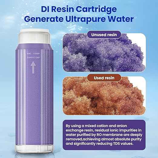 4 Stage Reverse Osmosis Deionization Water Fliter System, with Pressure Gauge and Deionization Water Filter, RO/DI Water Filtration System with Flushing Valve，100 GPD