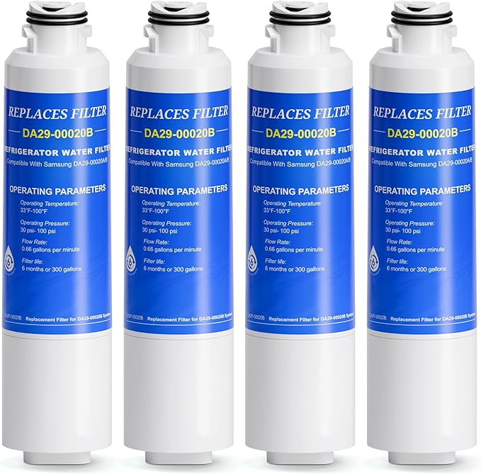 DA29-00020B Filter Compatible with Samsung Water Filter DA29-00020B, DA29-00020A, DA-97-08006A-B, HAF-CIN/EXP, HAF-CIN, HAF-CIN- exp, HAFCIN, 04609101000, 09101, 46-9101, 469101, 4 Pack, By CHOPLO - AquaVibe
