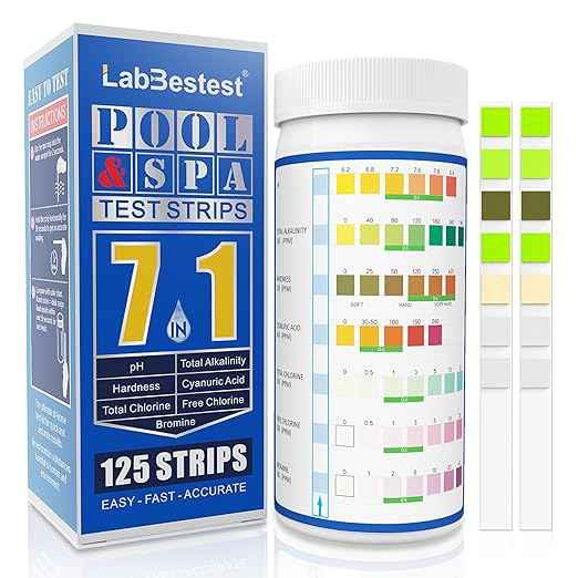 Pool Spa Hot Tub Test Strips - 125 Pool Spa Test Strips - Swimming Pool Water Testing Kit - Rapid Accurate Easy to Test pH, Hardness, Cyanuric Acid, Chlorine, Bromine, and More (7-Way)