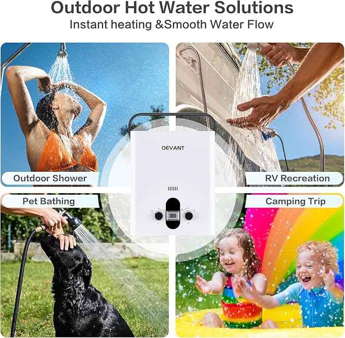 Propane Water Heater, 1.32 GPM 5L Portable Tankless Water Heater with Overheating Protection, Upgrade Screw-free Back Shell, Instant Hot Water for RV Camping, Outdoor Shower (WHITE)