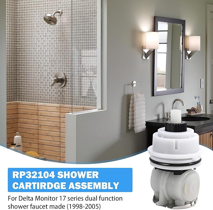 RP32104 Delta Shower Cartridge Replacement for Delta Monitor 17 Series (1998-2005) Dual Function Bath Tub and Shower Faucet Parts Delta Shower Faucet Cartridge Assembly