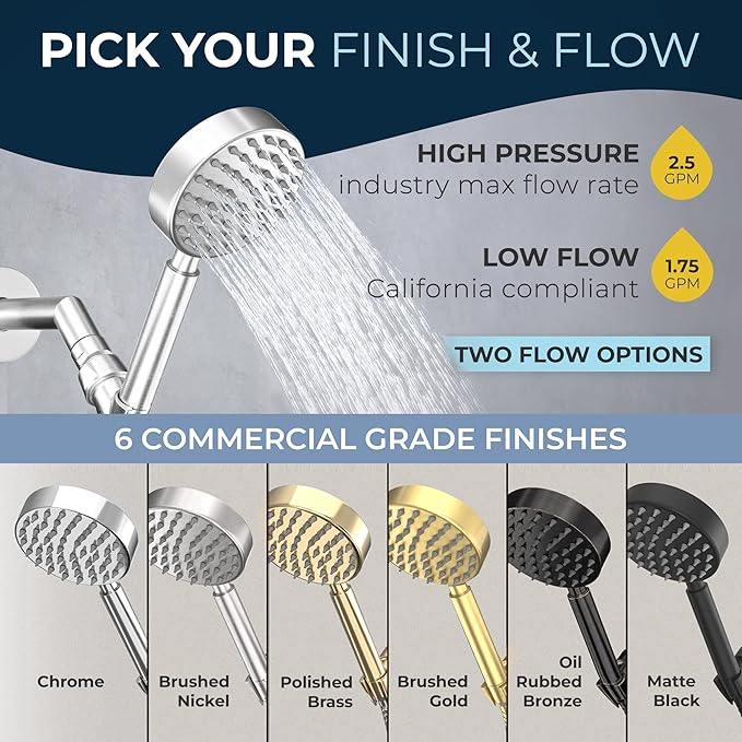 HammerHead Showers® Solid Metal Handheld Shower Head with Hose and Brass Holder - CHROME - 2.5 GPM High Pressure Shower Heads with Adjustable Shower Wand Bracket - 6ft Flexible Extension