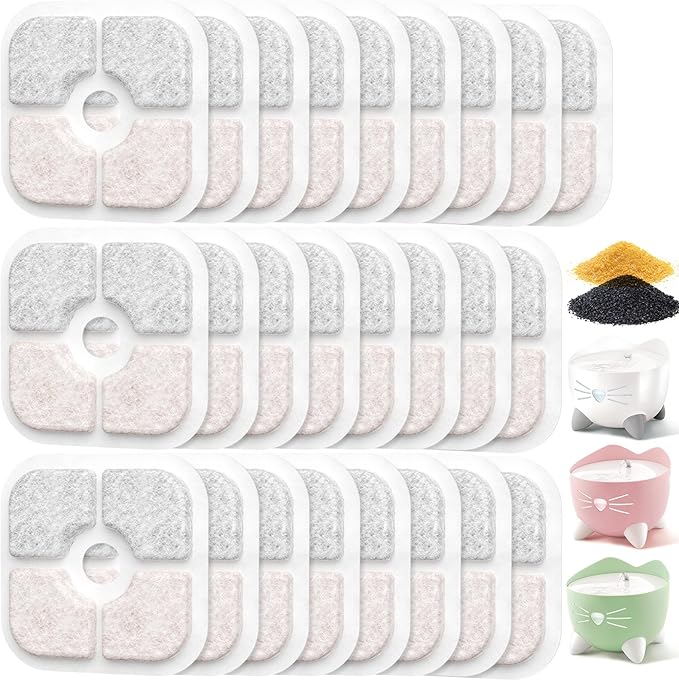 25 Pack Cat Fountain Filter Compatible With Catit PIXI Drinking Fountain, Replacement Triple Action Water Filter with Ion-exchange Resin & Activated Carbon, White