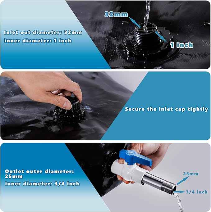 2000 L/528 Gal Water Bladder Tank, Foldable Portable Water Storage Container, Emergency Water Bag for RV, Truck Bed, Fire Prevention, Drought Resistance, Black