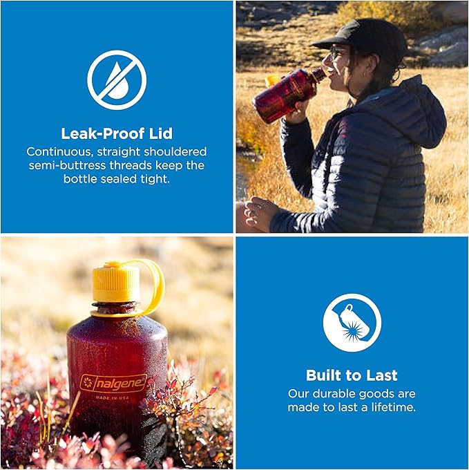 Nalgene 32 oz Narrow Mouth Water Bottle | BPA-Free, Durable & Leak Proof, Lightweight Bottle for Gym, Office & Travel, Laker