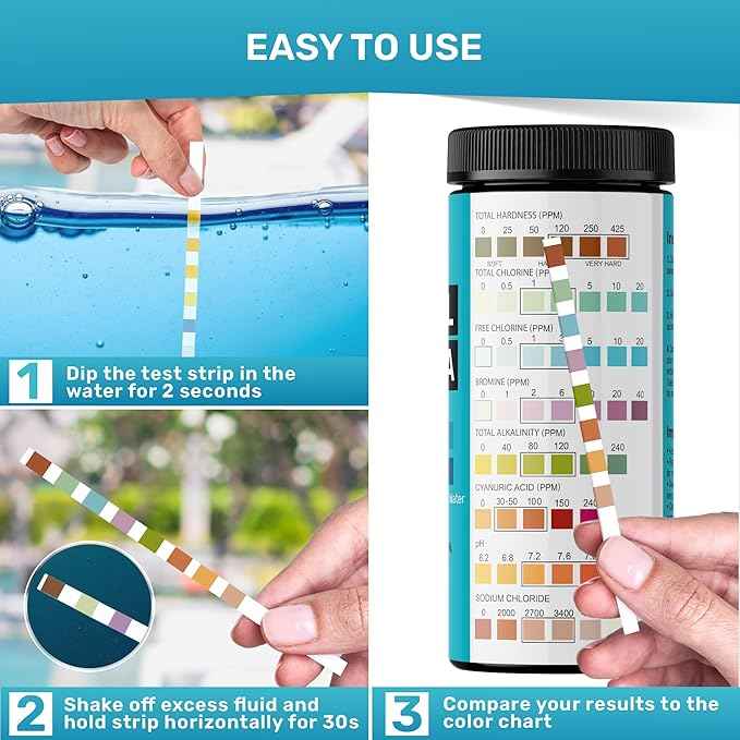 Pool Test Strips 8-in-1, 150 Quick and Accurate Pool and Hot Tub Test Strips - Pool Water Testing Kit for Chlorine, Bromine, pH, Hardness, More - All in 1 Swimming Pool Test Strips by JNW
