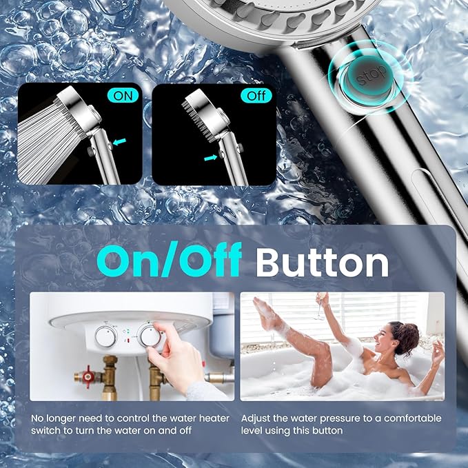 Filtered Shower Head with Handheld, High Pressure 4 Spray Mode Showerhead with Filters, Water Softener Beads for Hard Water with ON/OFF Switch for Pets - Remove Chlorine (Chrome, 5 Inch Panel)