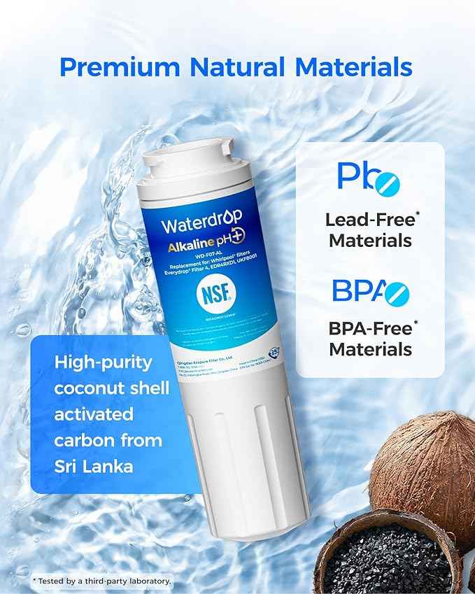 Waterdrop Alkaline UKF8001 Refrigerator Water Filter 4, Enhances pH, Replacement for Whirlpool® EDR4RXD1, EveryDrop® Filter 4, Maytag® UKF8001AXX-750, UKF8001AXX-200,WD-F07,2 Filters