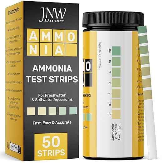 JNW Direct Ammonia Test Strips for Fish Tank - 50 Aquarium Test Strips, Saltwater & Freshwater Aquarium Test Kit, Accurate Aquarium Water Test Kit with Color Chart, Water Testing Kit Aquarium