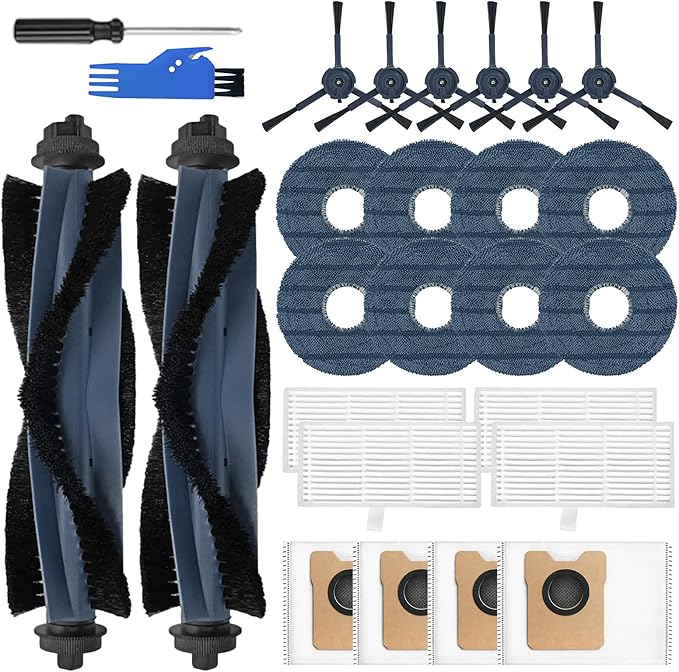 26 Pcs Accessories Kit for Eufy Omni C20 Vacuum Cleaner,Replacement Parts: 2 Main Brushes, 6 Side Brushes, 4 HEPA Filters, 4 Dust Bags, 8 Mop Pads, 2 Tools - AquaVibe