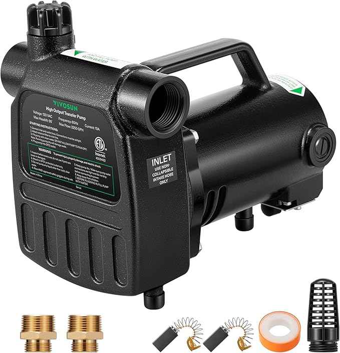 VIVOSUN 1HP Water Transfer Pump, 2700GPH Cast Iron Casing Water Transfer Utility Pump with ON/OFF Switch, Hose Adapters, Brass Connectors and Suction Strainer for Pools, Ponds, Aquariums, Black