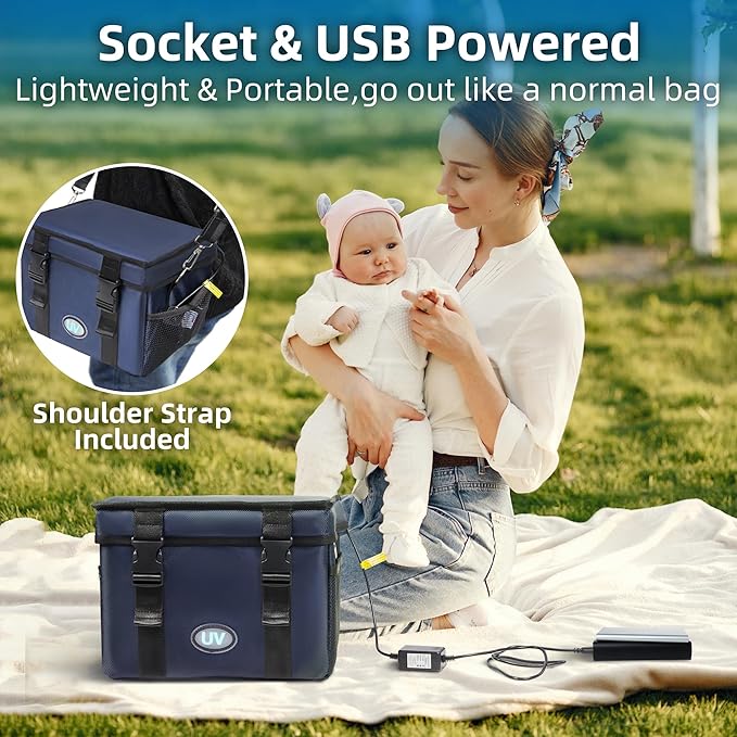UV Sanitizer Box, 12L Portable Sanitizing and Cleaning Machine with 3-Level Timer, Foldable UV Cleaner Box for Toys, Mask, Towel, Key Etc. Ozone Free UV Cleaning Machine