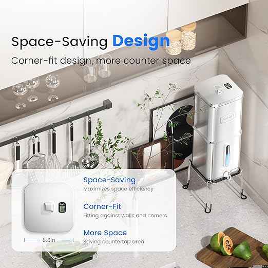 Purewell Square 2.25G PFAS-Free Gravity Water Filter System with Water Level Window & Smart Timer, 4-Stage Filtration, Reduce Lead, Total PFAS (Forever Chemicals), Mercury, and Chlorine, SQP-2.25G