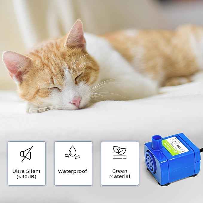 IP68 DR-DC160 Submersible Water Pump Cat Water Fountain Pump for Tritone Ceramic, Stainless Steel, Round Flower Cap Cat Fountains, Automatic Pet Water Dispenser Replacement Pump (No LED & with Brush)