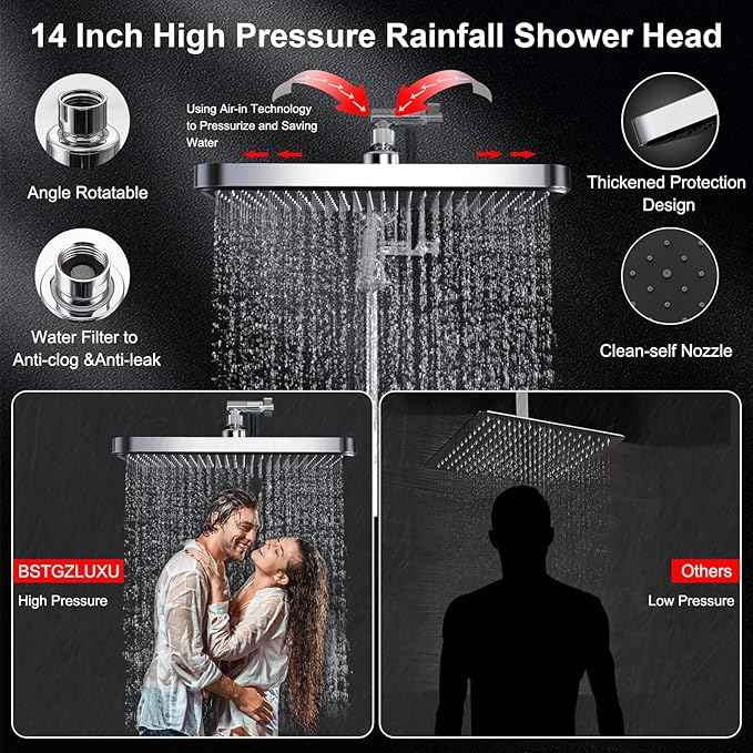 Tandem Shower Head with Filters-14'' Rainfall ShowerHead,Filtered Power Wash Handheld for Hard Water,High Pressure Output, Reduces Dry Itchy Skin, Improves Condition of Your Body, Hair