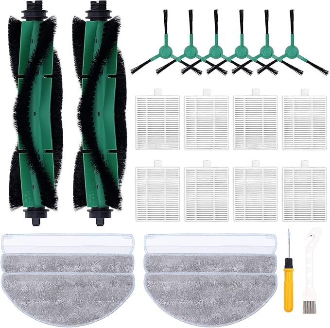Y0140 Replacement Parts Pack for iRobot Roomba Combo Essential Series Q011, Y0110, Q0120, Y0140 Robot Vacuum Cleaner, 2 Roller Brush, 8 Hepa Filters, 6 Side Brushes, 6 Mop Pads (22 Pcs/Pack) - AquaVibe